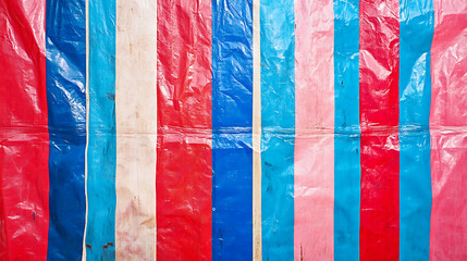 Aufkleber - A red, white and blue striped tarp with vertical stripes of varying sizes, creating an abstract pattern