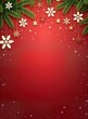 © Vadym - Red background with fir tree branch, hanging snowflakes. Design with xmas theme. Winter holidays graphic, season greetings. Decoration, card, wallpaper. Christmas tree, winter season decor.