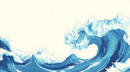 Poster - Blue wave background, simple flat design with white space on the right side, white and blue color scheme