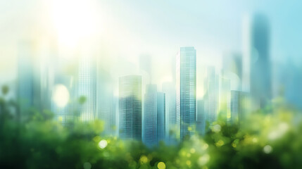 Aufkleber - Blurred cityscape background with a bokeh effect A blurry urban landscape with skyscrapers and buildings