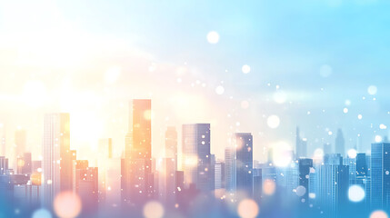 Sticker - Blurred cityscape background with bokeh effect, light and airy feel, blurred urban skyline