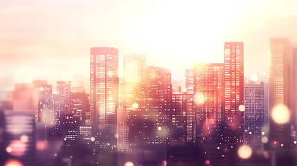 Aufkleber - Blurred cityscape background with a bokeh effect A blurry urban landscape with skyscrapers and buildings