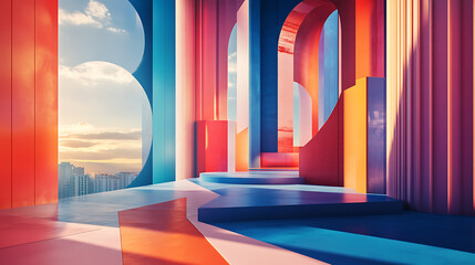 Leinwandbilder - Visually stunning architectural background featuring a blend of colorful and aesthetically pleasing designs, perfect for enhancing the visual appeal of online meetings and video call wallpapers