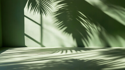 Aufkleber - Abstract green background with shadow of palm leaves on empty table for product presentation, minimal concept