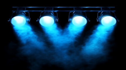 Poster - Dramatic stage lighting illuminated blue spotlight with smoke effect on black background vector illustration