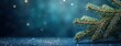 © Vadym - Coniferous branch lies on a dark blue surface with blurry white lights in background. Winter holidays, Christmas, New Year. Natural eco theme, good for banners, web design.
