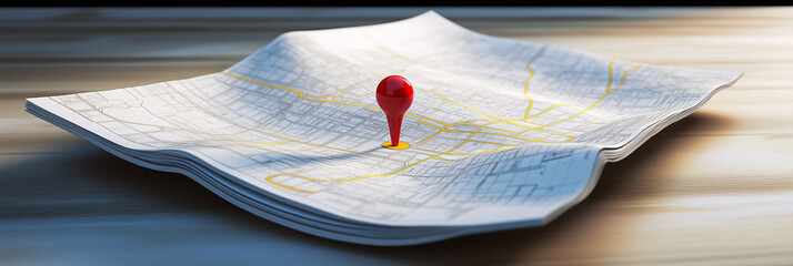 Wall Mural - red pin pointing location showing travel destination on map