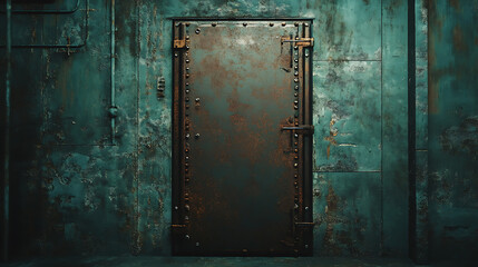 Aufkleber - Futuristic sci-fi metal door in an aged industrial setting