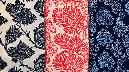 Leinwandbilder - Indian Traditional Block Print Design Pattern, Ajrakh Pattern Batik Print Pattern, Traditional Indian Design in three colorways