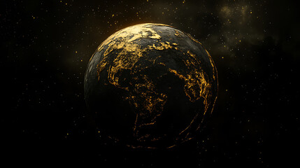 Aufkleber - The Earth is covered with golden lines on a dark background Digital art technology was used with a dark gold and black color scheme