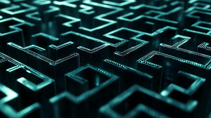 Poster - Digital labyrinth futuristic 3d network of interconnected data nodes abstract background