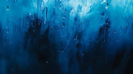 Aufkleber - Abstract background of blue raindrops on a window creating a tranquil and melancholic atmosphere highquality stock photo