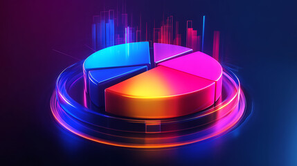 Aufkleber - Abstract business pie chart with colorful 3d segments and glowing edges infographic concept