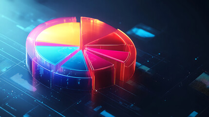 Aufkleber - Abstract business pie chart with colorful 3d segments and glowing edges infographic concept
