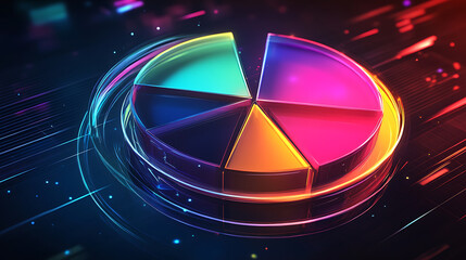 Aufkleber - Abstract business pie chart with colorful 3d segments and glowing edges infographic concept