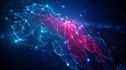 Poster - Abstract digital scandinavia map northern europe global network connectivity concept futuristic data transfer illustration