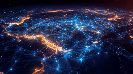 Poster - Abstract network map of saudi arabia connecting middle east and north africa global data transfer concept digital illustration