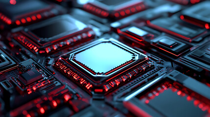 Aufkleber - Advanced supercomputer processor server room with quantum computing silicone chips 3d illustration