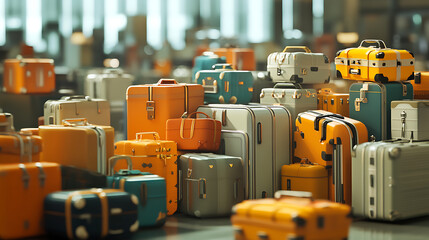 Leinwandbilder - Airport departure terminal with luggage suitcases travel and tourism concept