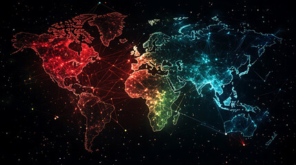 Aufkleber - Futuristic digital map of europe africa and middle east global connectivity concept abstract illustration