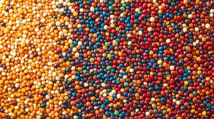 Poster - Colorful beans, lentils, and seeds are arranged in an abstract pattern, showcasing a vibrant display of hues and textures on a flat surface. Generative AI