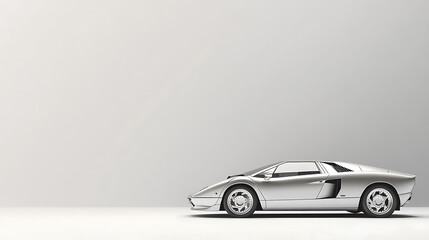 Poster - Silver car on white background, profile view Web banner with copyspace