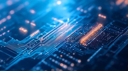 Fototapete - Futuristic glowing blue circuit board pattern modern tech abstract background