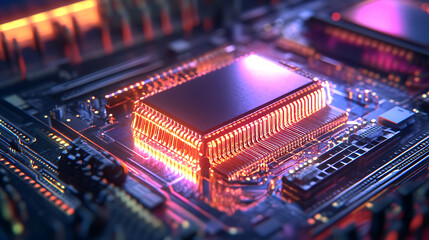 Leinwandbilder - Futuristic quantum computing processor in supercomputer server room 3d illustration