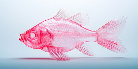 Wall Mural - Pink glass fish swimming in a light blue sea