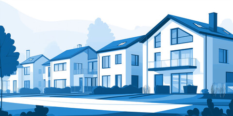 Poster - Modern suburban houses representing real estate investment and comfortable living