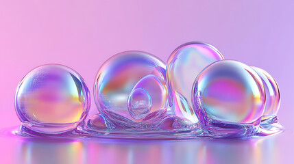 Poster - Iridescent liquid metal blobs futuristic chrome shapes holographic melted drops abstract 3d elements 3d illustration