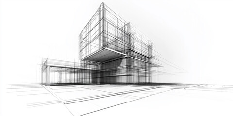 Aufkleber - Abstract architectural building design showing futuristic wireframe structure