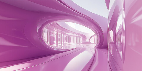 Poster - Pink futuristic corridor is reflecting light in modern building