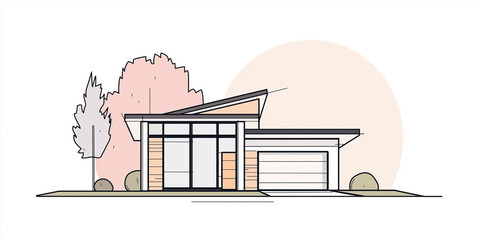 Poster - Modern suburban house with garage and sloped roof illustrating residential architecture