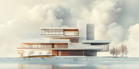 Poster - Modern luxury lakeside villa embracing contemporary architecture