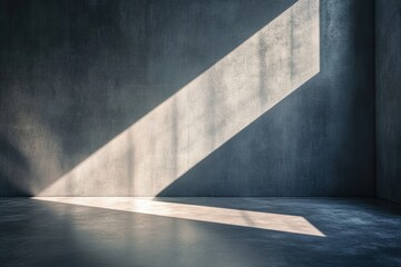 Aufkleber - Soft light streams into the minimalistic space, creating a dynamic interplay of shadow and illumination on the concrete surfaces. Generative AI