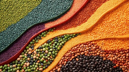 Aufkleber - An intricate arrangement of colorful beans, lentils, and seeds flows in harmonious waves, creating an eye-catching abstract pattern. Generative AI