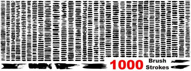 Wall Mural - Very large collection or set of 1000 artistic black paint hand made creative brush strokes isolated on white background, metaphor to art, grunge or grungy, graffiti, education abstract vector design