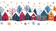 © Ziyan - Scandinavian Christmas - vector seamless pattern. Winter clipart - Snowflakes, stars, houses, tree. Happy Holidays