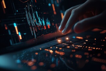 Poster - Hand Interacting With a Laptop Keyboard Displaying Data