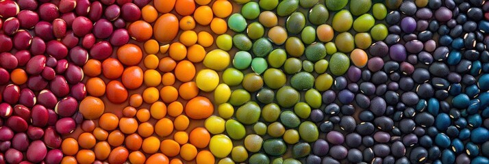 Aufkleber - An abstract pattern displays a vibrant arrangement of beans, lentils, and seeds in a spectrum of colors, celebrating natural textures. Generative AI