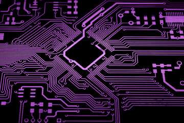 Wall Mural - printed circuit. layout of tracks. PCB. processor, chip and electronic components