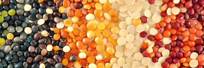 Aufkleber - An array of colorful beans, lentils, and seeds is artistically arranged, showcasing their varied shapes and hues. Generative AI