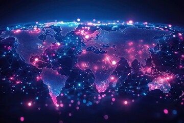 Poster - A Digital Representation of the World with Glowing Continents and Connections