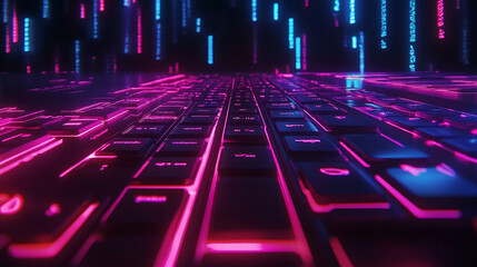 Abstract code lines on a screen with a glowing keyboard, representing the concept of learning to code in a modern, digital environment