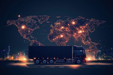 Wall Mural - truck delivering goods worldwide, international logistics and transportation concept