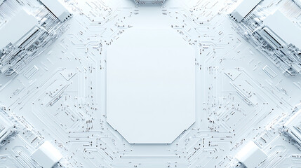 Aufkleber - Circuit board pattern with white empty space in the center White background Digital art style with circuit lines and chips on a clean white backdrop