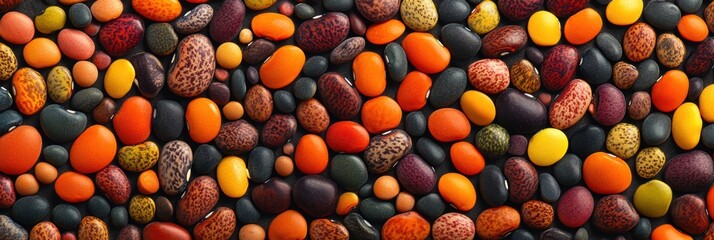 Aufkleber - A colorful assortment of beans, lentils, and seeds is arranged to create a striking abstract pattern full of diversity and visual interest. Generative AI
