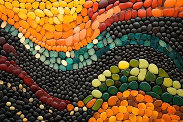 Poster - An intricate arrangement of vibrant beans, lentils, and seeds forms a stunning abstract pattern with flowing shapes and colors. Generative AI