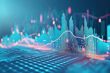 Aufkleber - Abstract Blue and Orange Data Visualization with Graph and Grid